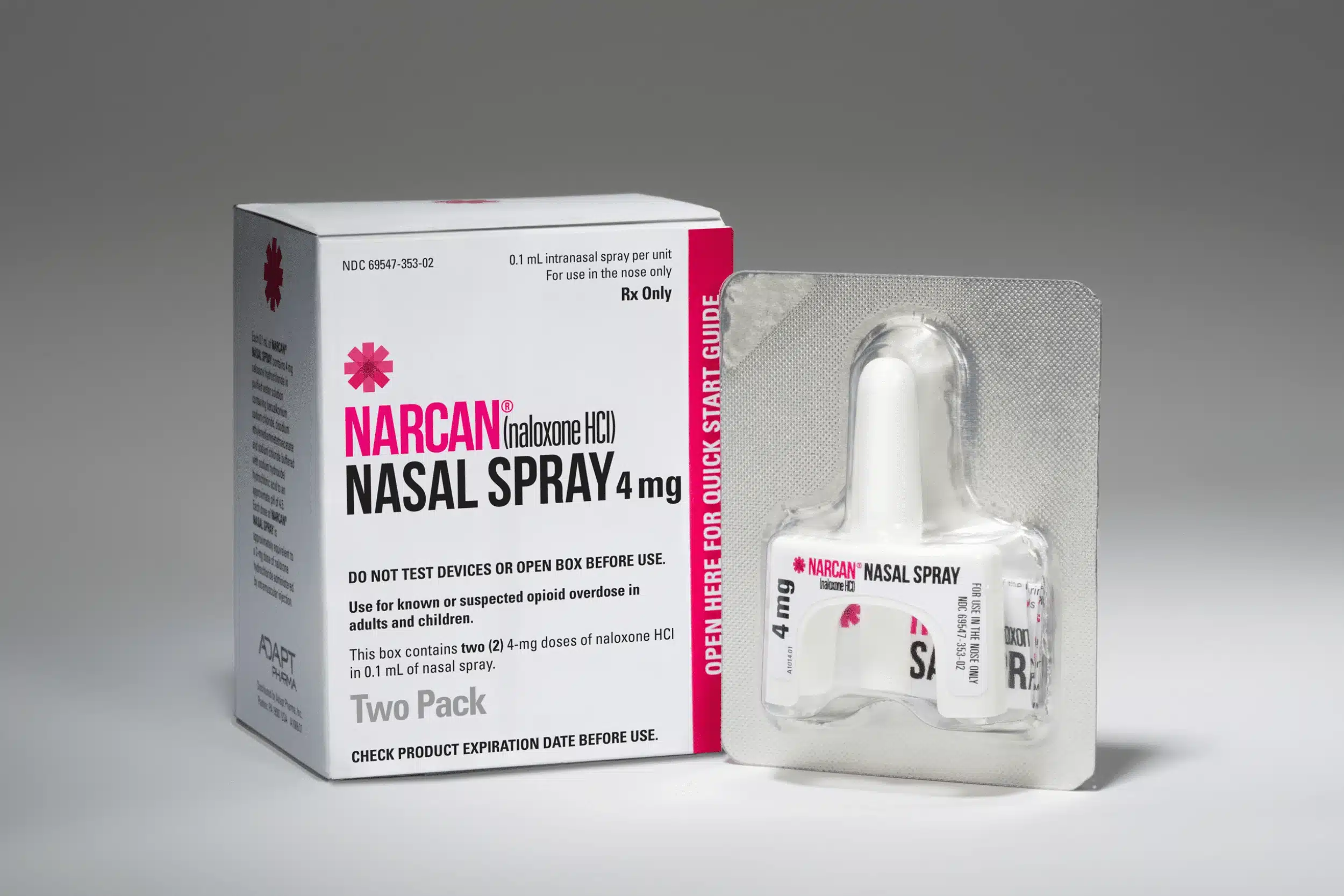 Narcan nasal spray, a life-saving Naloxone medication used to combat opioid overdoses.