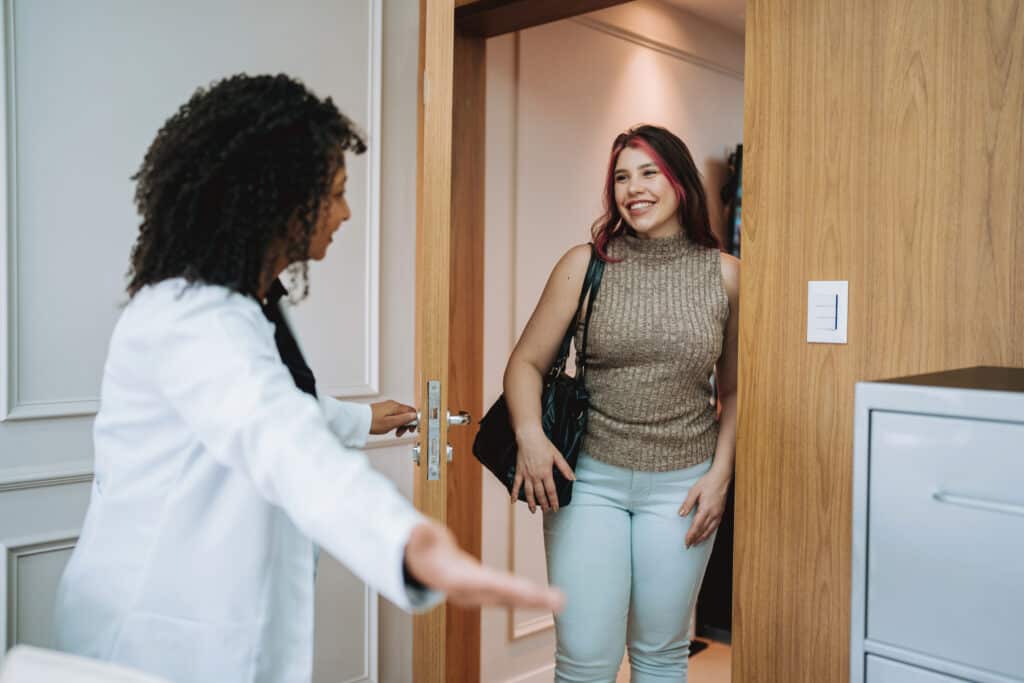 Woman arriving at doctor's appointment
